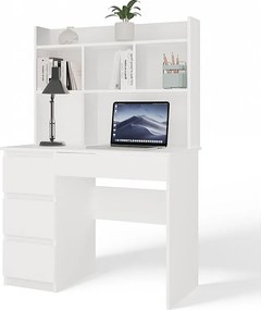 Biurko MIJAS z Nadstawką Lewe | Białe | 98x51x146 | 4 Szuflady