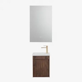 Zestaw Wiszących Mebli Łazienkowych Zintegrowany Z Umywalką Narek Prostokątny Led I Przeciwmgielny 55x90 Cm Riben & Ciemna Czerń & Złoty Szczotkowany
