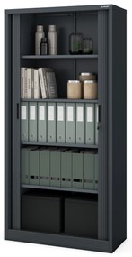 Metalowa szafa biurowa na akta z roletą DAMIAN, 900 x 1850 x 450 mm, antracytowa