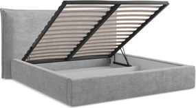 Jasnoszare tapicerowane łóżko dwuosobowe ze schowkiem ze stelażem 140x200 cm Esala – Makamii