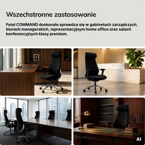 Fotel biurowy tapicerowany prezesa czarny: COMMAND