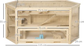 PawHut małe zwierzę klatka klatka dla gryzoni klatka chomika z rampą huśtawka jodła drewno naturalne