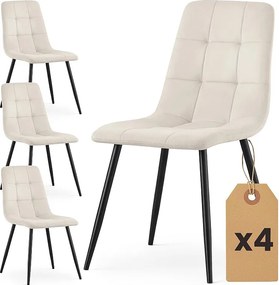 4x Welurowe krzesło tapicerowane pikowane Beżowe NERO Czarne nogi
