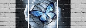 Obraz - Motyl na ścianie (z zegarem) (90x30 cm)