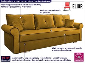 Welurowa kanapa z pojemnikiem na pościel kolor musztardowy - Blosse 4X