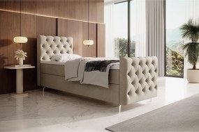 BEDANTE łóżko kontynentalne CHESTER PLUS 120x200 beżowy z materacem H3 i topperem łóżko z pojemnikiem, pojedyncze, hotelowe, do sypialni, ze schowkiem