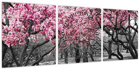Obraz drzew magnolii (z zegarem) (90x30 cm)