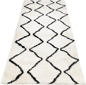 Kremowy chodnik shaggy w czarne zygzaki K1-D60