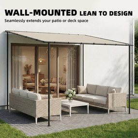 Outsunny Przyścienna Pergola z Metalową Ramą i Zadaszeniem, Odporna na Warunki Pogodowe, 3 x 1,8 x 2,3 m, Kremowa | Aosom PL