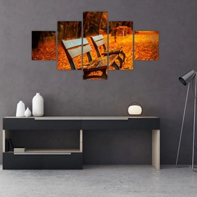 Obraz ławki jesienią (125x70 cm)