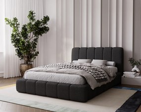 Emporius Milan łóżko tapicerowane 180x200 - pufiaste łóżko do sypialni, łóżko z pojemnikiem i stelażem - tkanina boucle, czarny (Anthology 19)