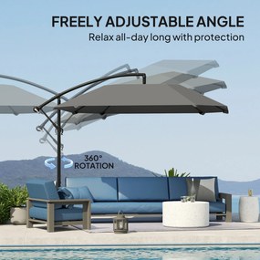 Outsunny Parasol Cantilever Alu Ø 260 cm, Wodoodporny z Podstawą, Korbką, Ciemnoszary