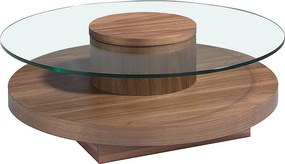 Okrągły stolik kawowy z hartowanego szkła i orzecha włoskiego 2052 ANGEL CERDA