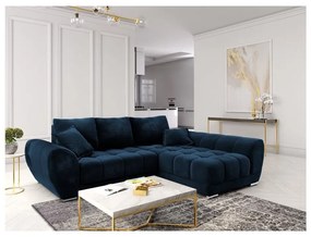 Granatowy rozkładany narożnik z aksamitnym obiciem Windsor &amp; Co Sofas Nuage, prawostronny