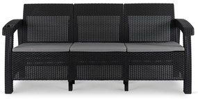 Sofa Ogrodowa FLINT Technorattan Czarna Trzyosobowa