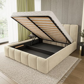 Masseno Łóżko Tapicerowane ATTORA z pojemnikiem na pościel 180x200 cm - Kremowy, QUELLE 02