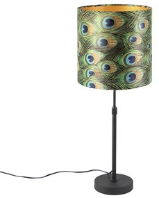 Lampa stołowa regulowana czarna klosz welurowy pawie oczka 25cm - Parte klasyczny/Antyczny Oswietlenie wewnetrzne