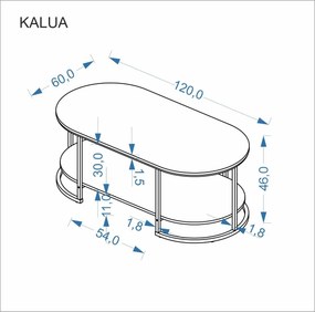 Owalny stolik z półką Kalua Halmar, biały marmur