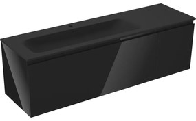 Mexen Orio szafka łazienkowa 160 cm z umywalką Vela lewą, 1S, 1D, czarna połysk/czarna mat - 91A13-16047-3-BBFF70-W23L71
