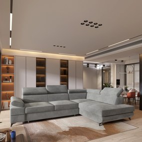 Masseno Narożnik FAVIEN z funkcją spania i pojemnikiem na pościel Narozniki L, Rozkładana sofa - Jasnoszary, MONOLITH 84