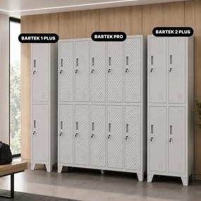Szafka BHP ubraniowa, skrytkowa, perforowana, 10 skrytek, szara, 1360x1720x450 mm: BARTEK PRO