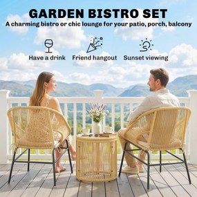 Outsunny Rattanowy zestaw bistro 3-częściowy zestaw mebli ogrodowych z 2 krzesłami, stołem ze szklanym blatem, pranymi poduszkami, ergonomiczny | Aosom PL