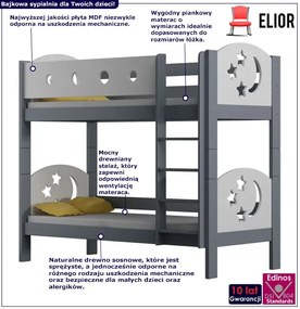 Szare łóżko dziecięce piętrowe rozkładane na 2 - Mimi 3X 160x80 cm