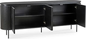 Komoda do Salonu BECK 200 cm Czarna Czterodrzwiowa Ryflowana Nowoczesna