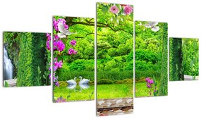 Obraz - Magiczny ogród z łabędziami (125x70 cm)