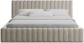 Szarobrązowe tapicerowane łóżko dwuosobowe ze schowkiem ze stelażem 140x200 cm Lemi – Makamii