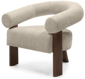 Beżowy designerski fotel KOKEI ALIA, dekor orzech