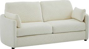 Kanapa 3-osobowa rozkładana typu express - Miejsce do spania 140 cm - Materac 12 cm z pamięcią kształtu z teksturowanej tkaniny w kolorze beżowym BAGOMI