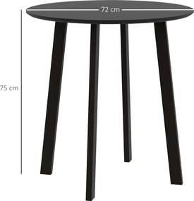 HOMCOM Stół obiadowy dla 2 osób, biała blat, metalowe nogi z nakładkami, Ø72 x 75H cm, Czarny