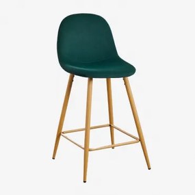 Wysoki Taboret Glamm Welurowy Drewno Naturalne & Verde Jungla & ↑65 Cm - Sklum