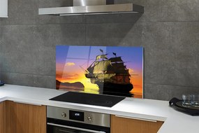 Szkło do Kuchni na Ścianę Statek na tle Nieba i Morza