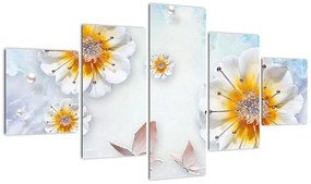 Obraz - Kompozycja z kwiatami i motylami (125x70 cm)