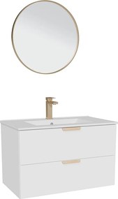 Wisząca szafka łazienkowa z umywalką wpuszczaną w blat, baterią i lustrem – Biała – Szer80 cm – AVORELI