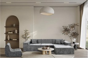 Modułowa sofa prosta z pufem w tkaninie "Lusso" o fakturze - 4-osobowa - szara