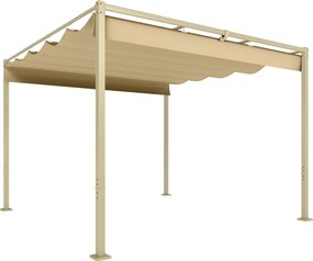 Outsunny Pergola ogrodowa 3 x 3 m z chowanym dachem, pawilon, daszek przeciwsłoneczny, UPF30+, Khaki | Aosom PL