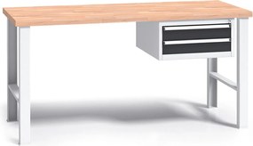 Profesjonalny stół warsztatowy G3 z drewnianym blatem roboczym, 1500 mm, 1x 2 szufladowy kontener, grafitowy
