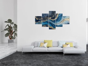 Obraz - Abstrakcyjny niebiesko-złoty marmur (125x70 cm)