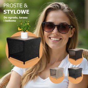 Polirattanowy stolik pomocniczy ROCCO z drewna akacjowego, 40x45x45cm, czarny/brązowy Casaria