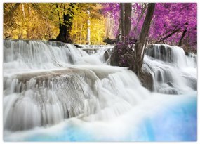 Obraz na szkle wodospadu Erawan w lesie (70x50 cm)