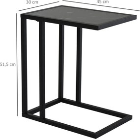 HOMCOM Stolik Boczny w Kształcie Litery C, Oszczędność Miejsca, Nocny/Coffee Table, Imitacja Marmuru, 45 x 30 x 51,5 cm