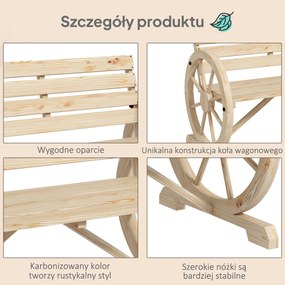 Outsunny Ława ogrodowa, Design z kołami wozu, dla 2 osób, Drewno świerkowe, ciemnobrązowe, 105,5 x 56 x 79 cm, Naturalne