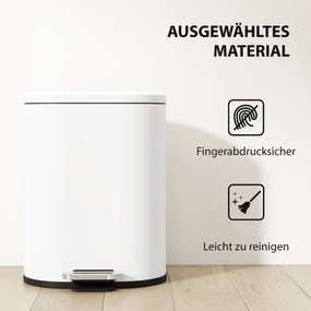HOMCOM Kosz na śmieci 12 l, kosz pedałowy z pokrywą, pedał nożny, wkład wewnętrzny, funkcja soft-close, 30 x 25,5 x 37,5 cm, biały