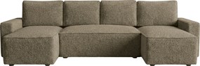Rozkładana sofa narożna w kształcie U SMART BOUCLE 303x143 cm, ciemnobeżowa
