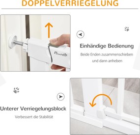 PawHut Barierka Ochronna na Schody dla Psów Metalowa z Zaciskami ABS Bezpieczna dla Zwierząt Biała 75-131x76cm | Aosom PL