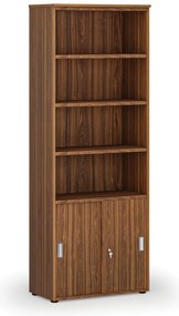 Szafa biurowa kombinowana PRIMA WOOD, drzwi przesuwne na 2 poziomach, 800 x 420 x 2128 mm, orzech