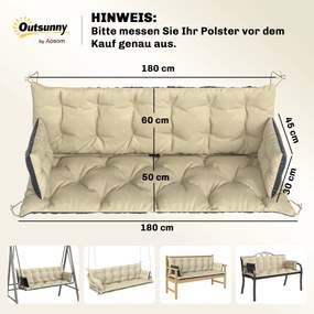 Outsunny Zestaw poduszek zewnętrznych na ławkę lub huśtawkę ogrodową, dwukolorowy, Poliester, Pianka, 180 x 110 x 8 cm, Beż+Czarny